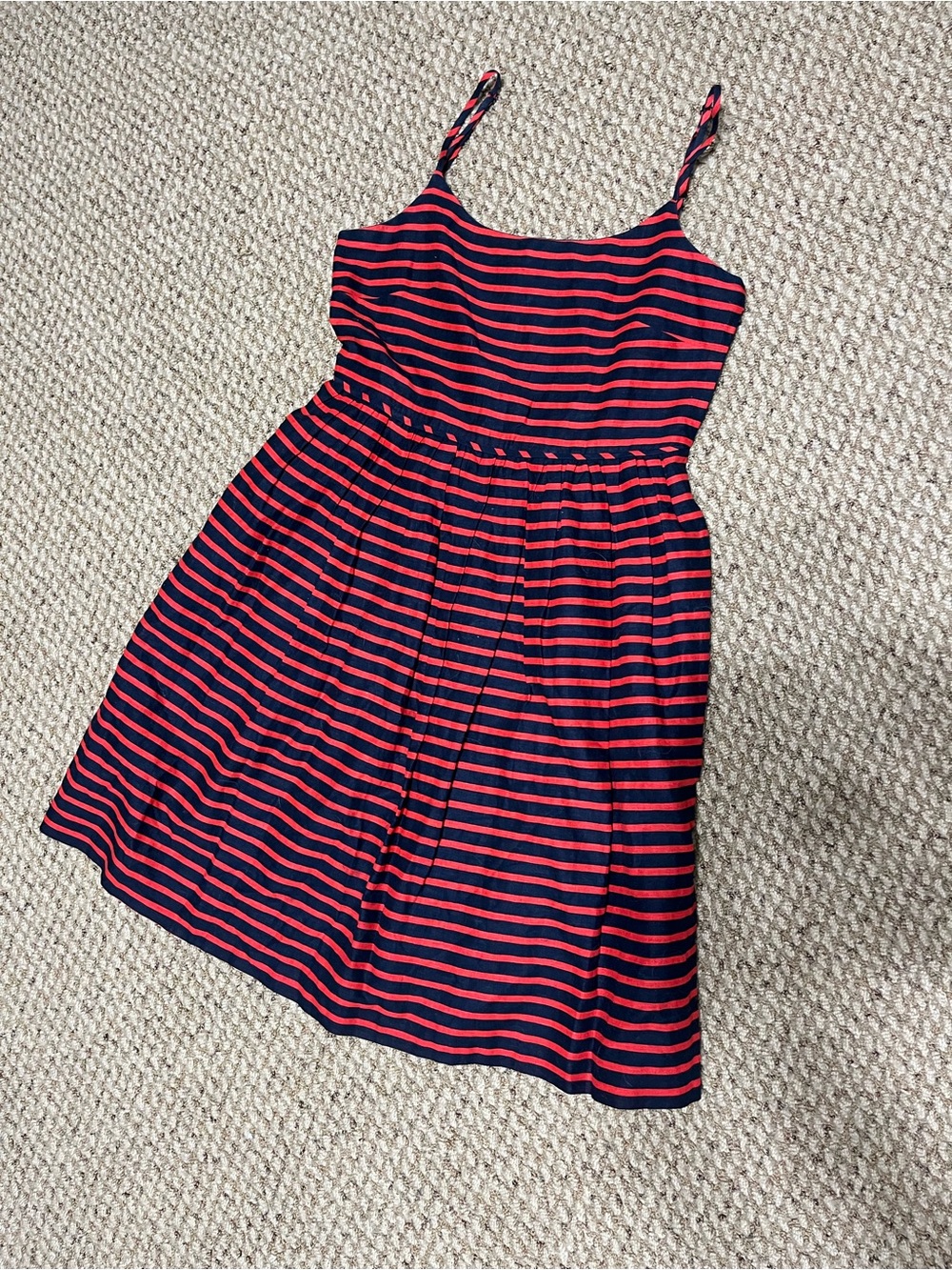 Jcrew Women’s Navy and Red Striped linen Sundress - Casual Summer Dress